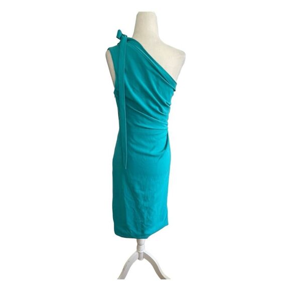 Ramy Brook One Shoulder Midi Dress Teal Crepe Bow Detail M - Picture 4 of 11